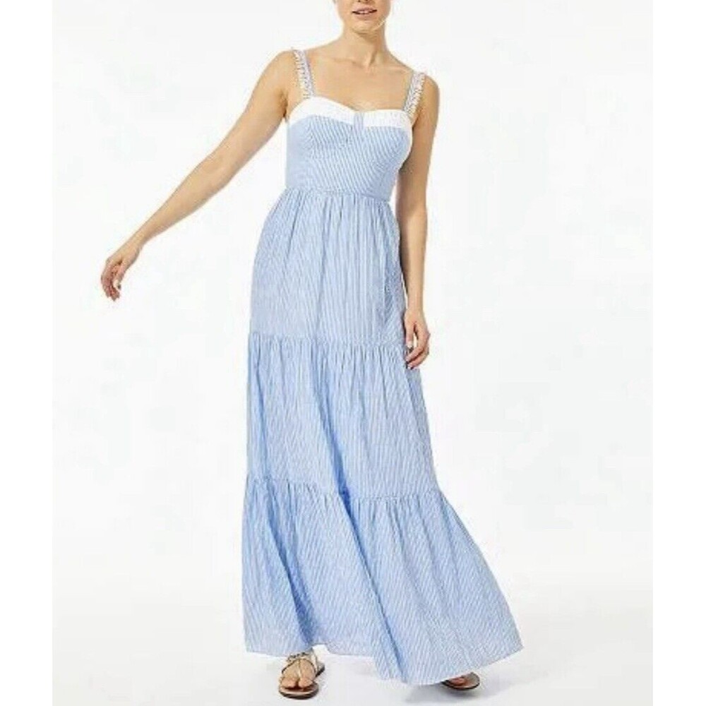 Lilly Pulitzer Dress Womens 10 Jasmyn Tiered Maxi Beachy Coastal Cotton Blend